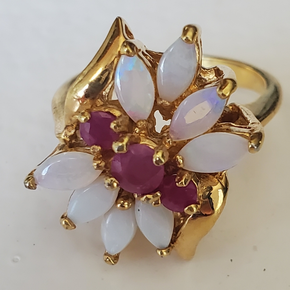 Gold Ionized Sterling Silver Opal/Ruby Ring - image 1